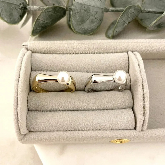 925 Sterling Silver Bar Ring, Pearl Bar Ring, Minimalist Dainty Ring, Stack Ring - Picture 3 of 7